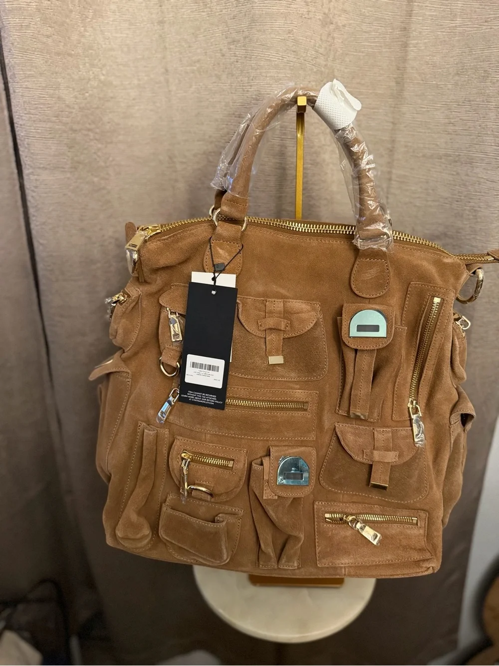 Cynthia Rowley Suede Tote in Tan with Gold Hardware